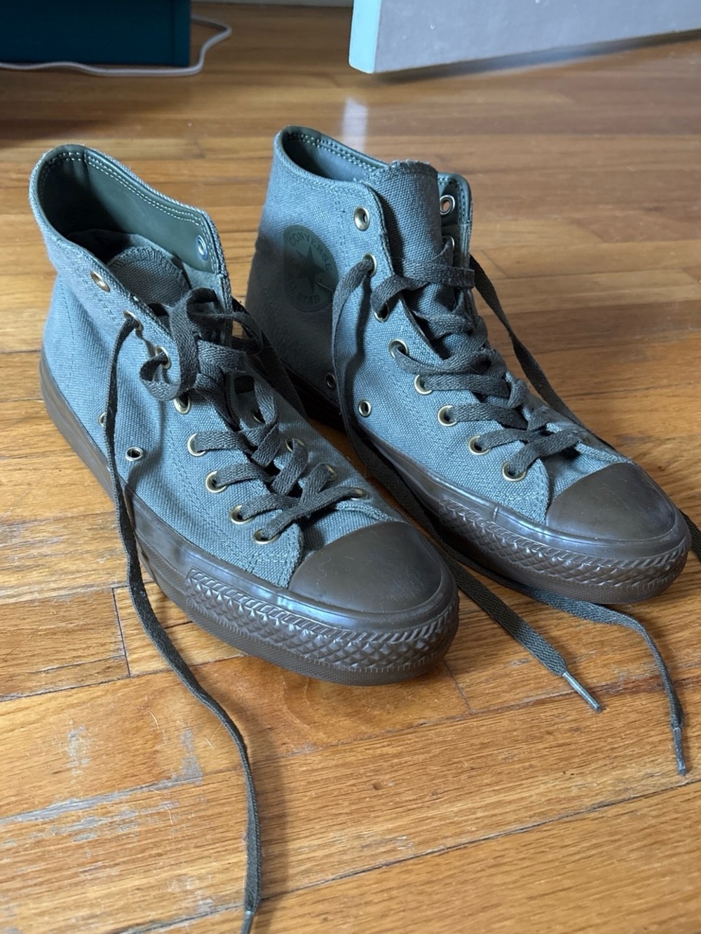 Canvas High-Top Sneakers in Olive Green